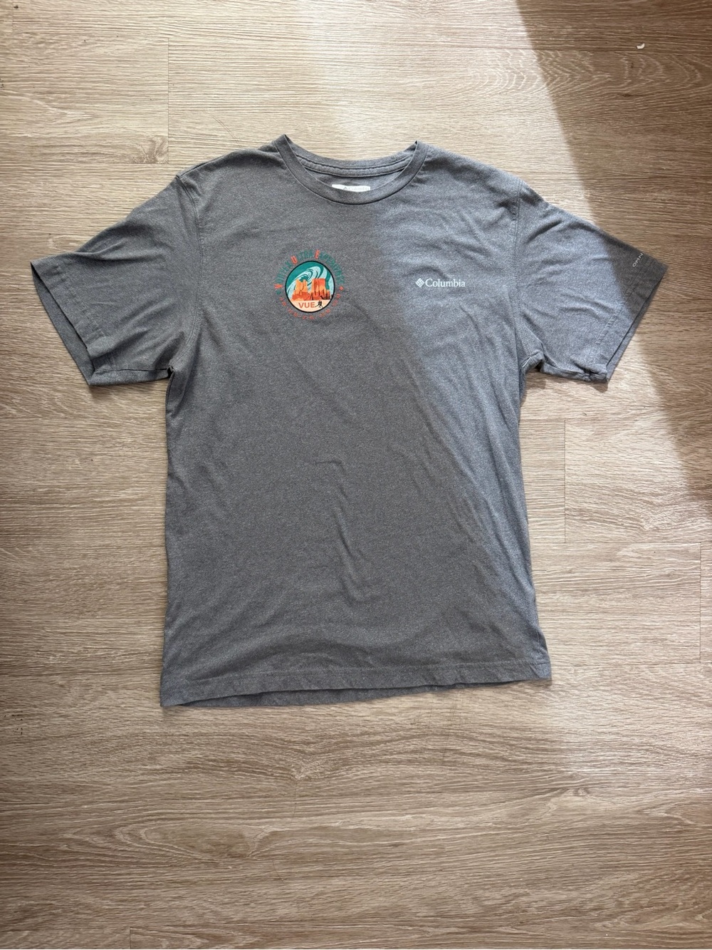 Columbia Gray Short-Sleeve Logo Tee with Orange & Teal Graphic